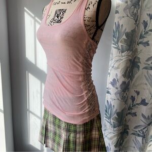 Vtg y2k sheer lace cami tank top- pink - size small